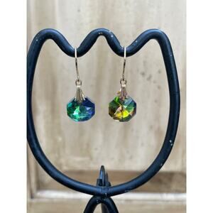 Swarovski Earirings NWOT Hook Iridescent Blue Crystal Round  Silverton